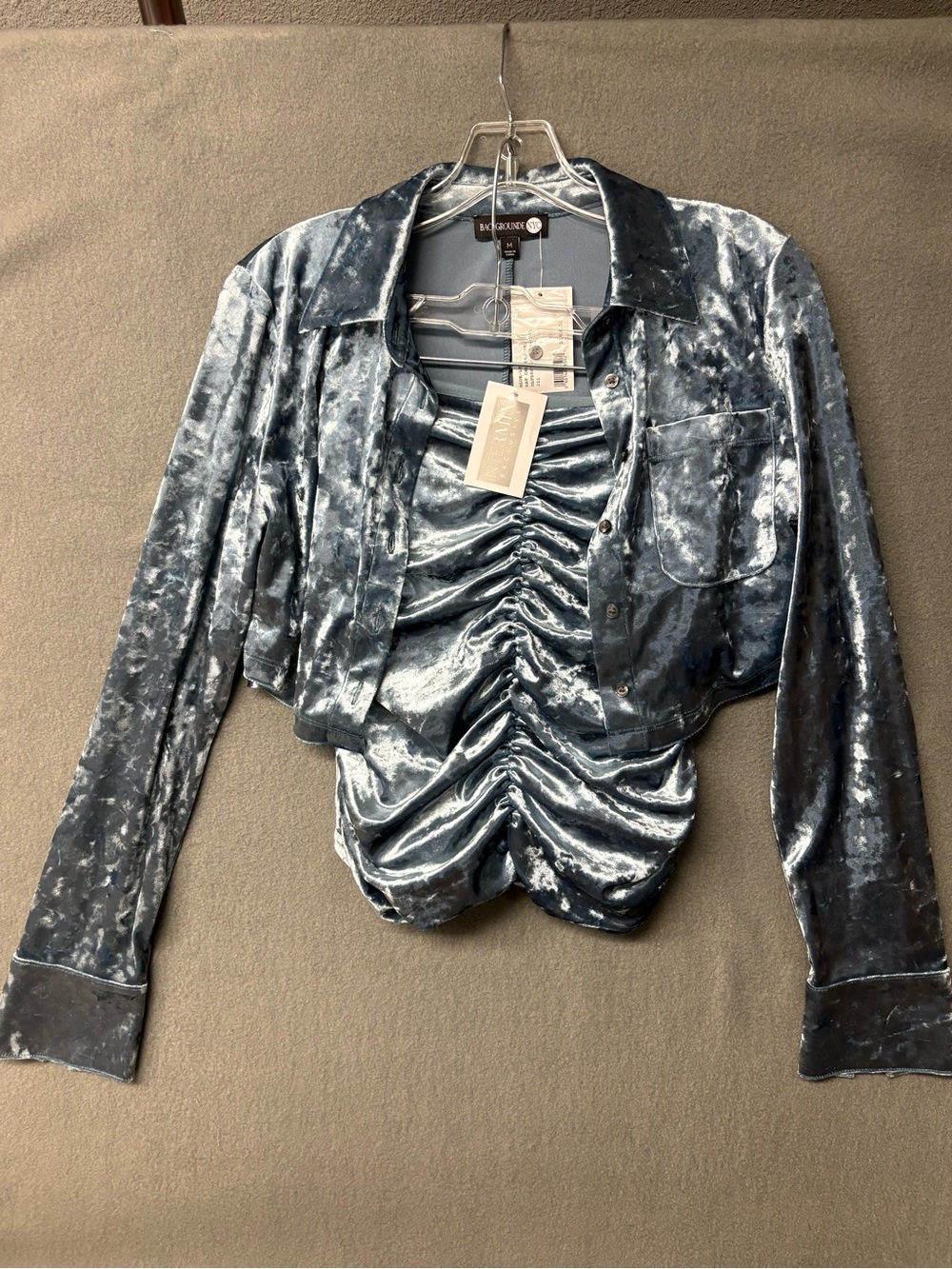 Women’s Backgrounde NYC Kat Cropped Crushed Velvet Top And Skirt Set Sz. M And S